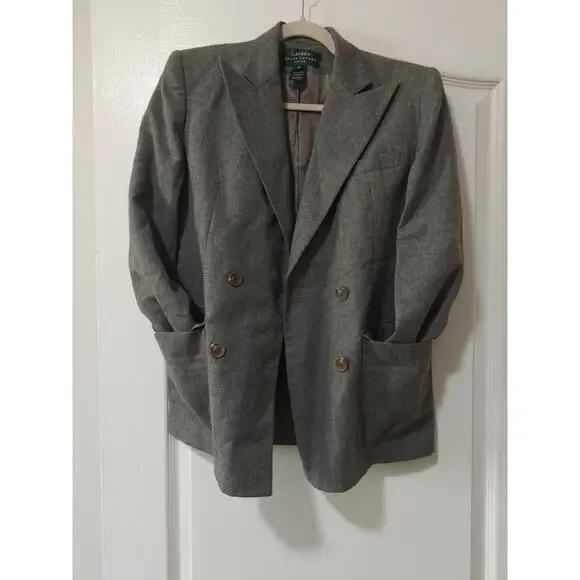 Lauren Ralph Lauren Vintage Gray Wool Petite Double Breast Blazer Classic Sz 4P - Picture 5 of 10